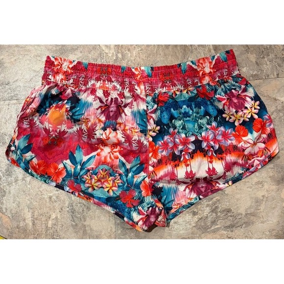 OP Ocean Pacific Floral Shorts Juniors M Hawaiian Surf Beach Shortie Shorts - Picture 4 of 5